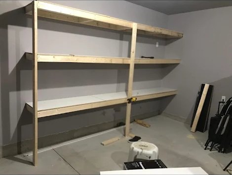 Built-in wood garage shelving